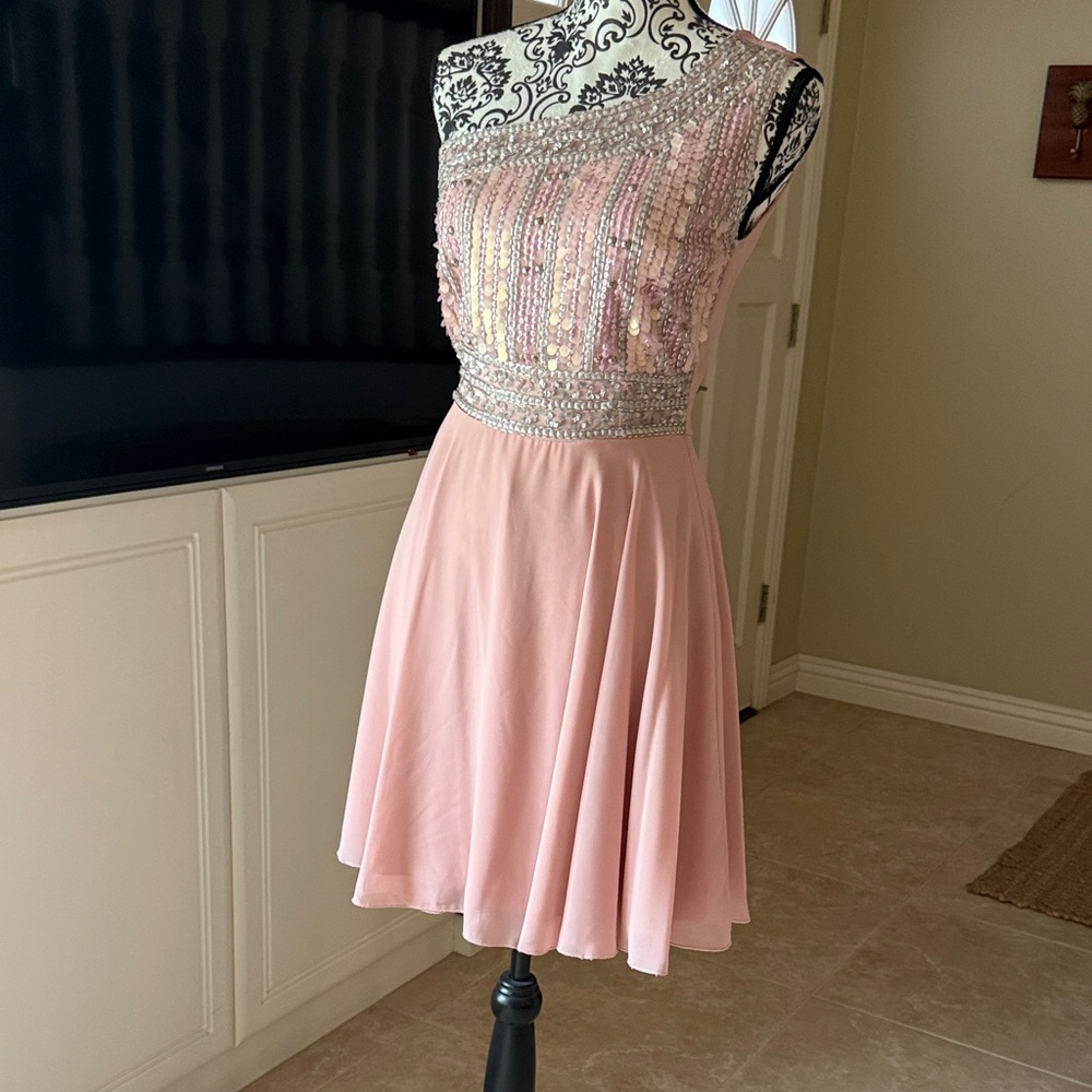 Lace and Beads Pink Sequin Dress